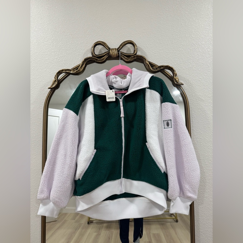 Free People FP Movement NWT Hit The Slopes Fleece Hoodie Evergreen Combo - Picture 2 of 8